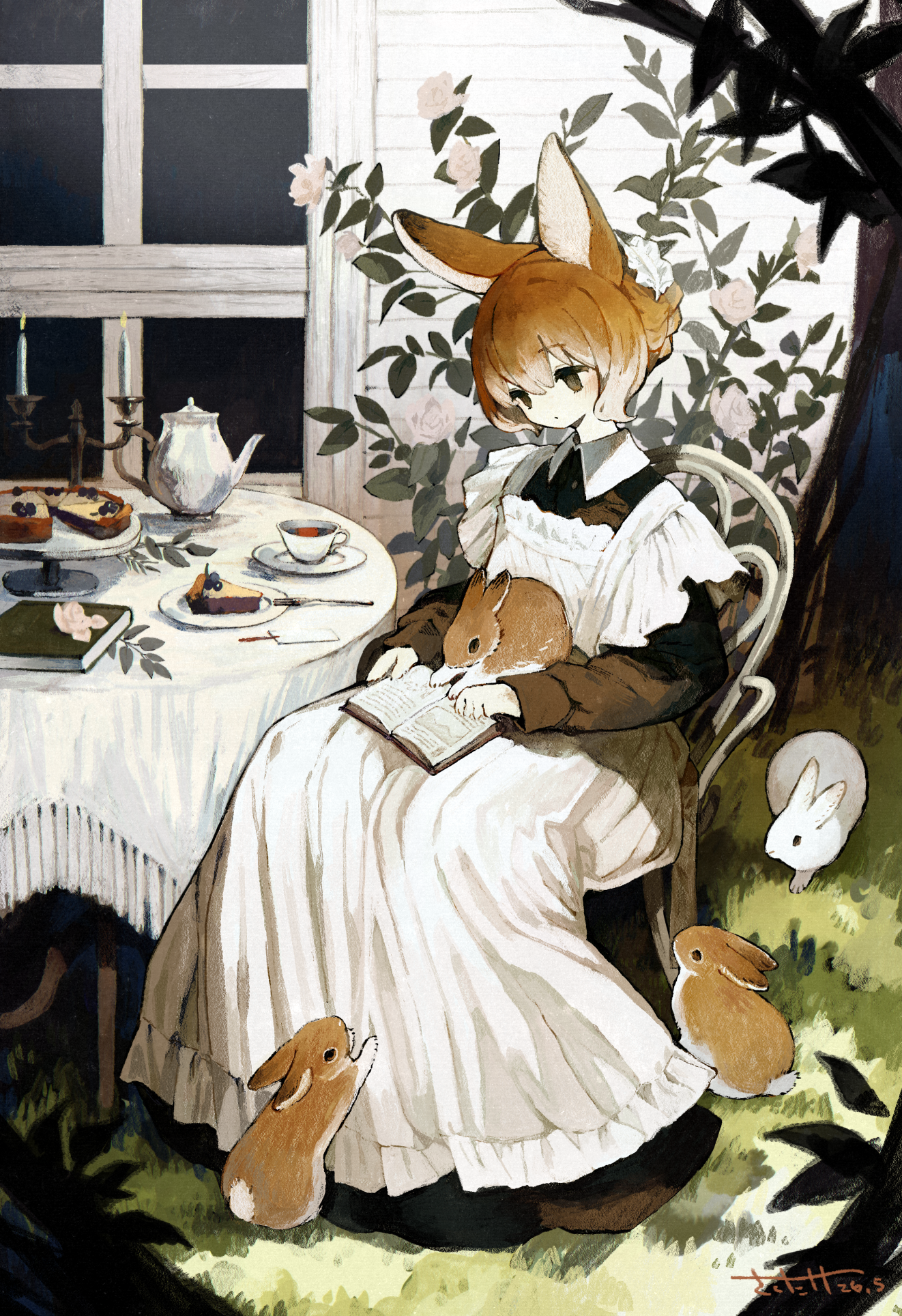 #21 お庭で読書するうさぎメイドさん